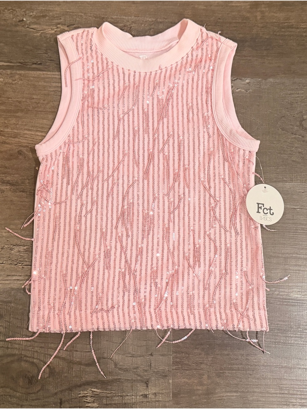 NWT Fct Basics Pink Sequin Fringe Tank